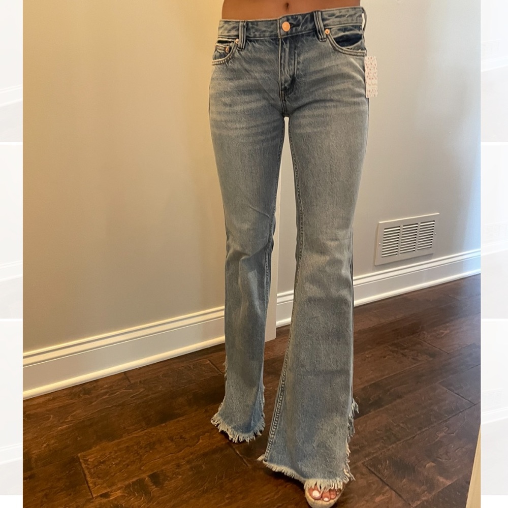 Free People Wide Leg Fringe Hem Jeans - Picture 8 of 8